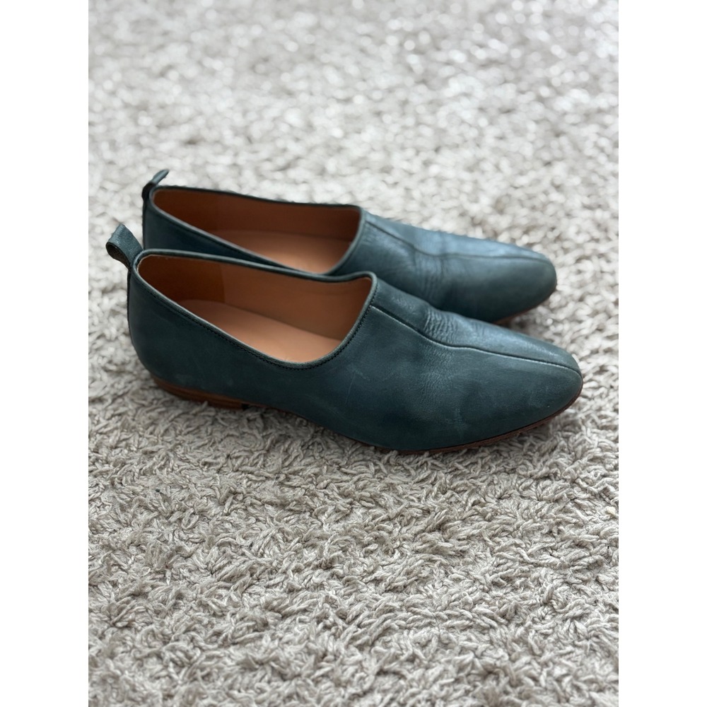 Laiik Themis Teal Blue Leather Flats Made in GreeceWomens 37 Center Seam Loafers - Picture 6 of 6